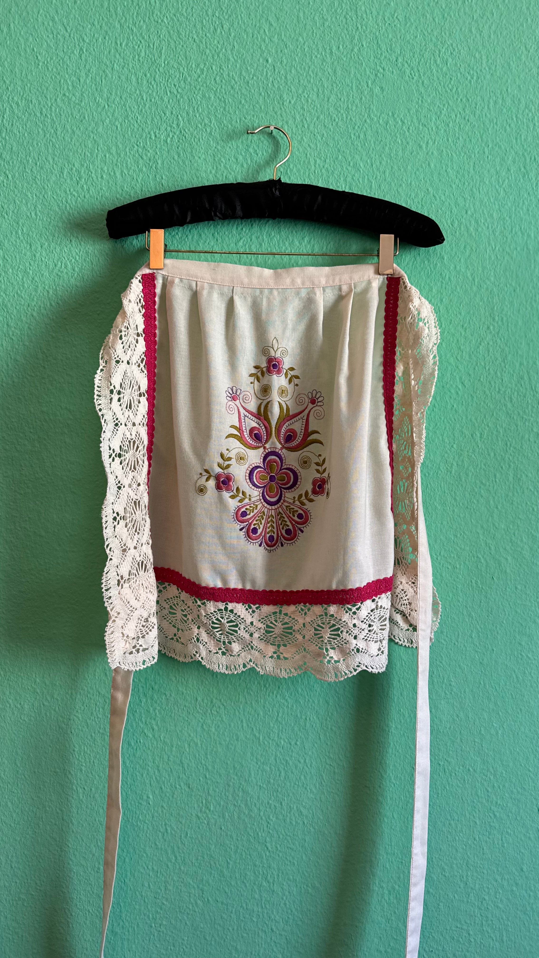 Vintage 1970s Folk Embroidered Blouse And Apron Set