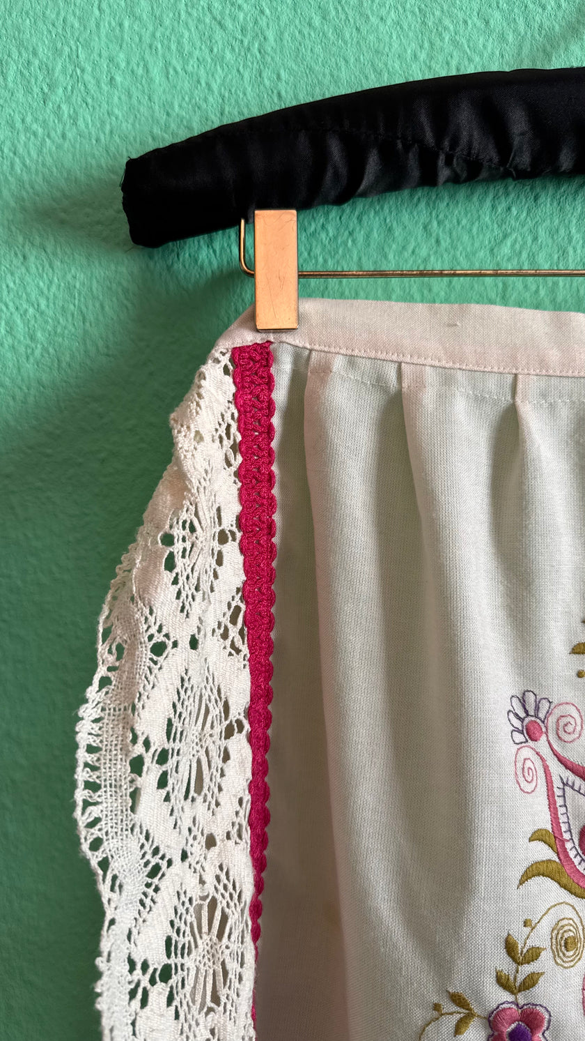 Vintage 1970s Folk Embroidered Blouse And Apron Set