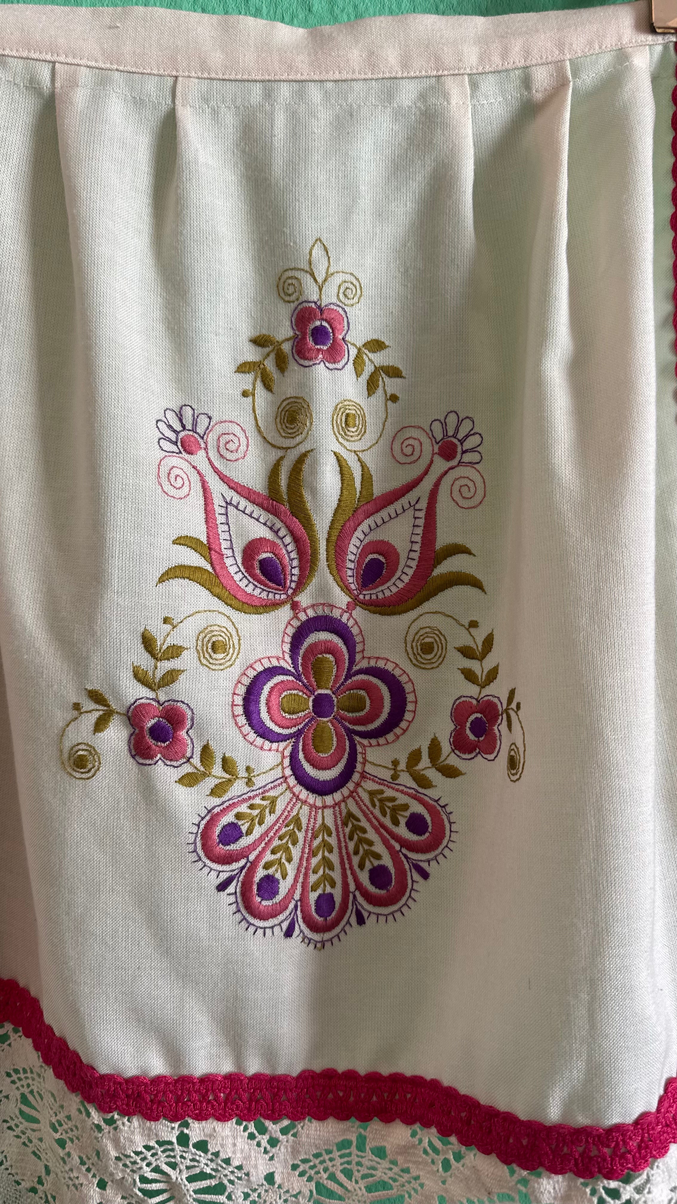Vintage 1970s Folk Embroidered Blouse And Apron Set