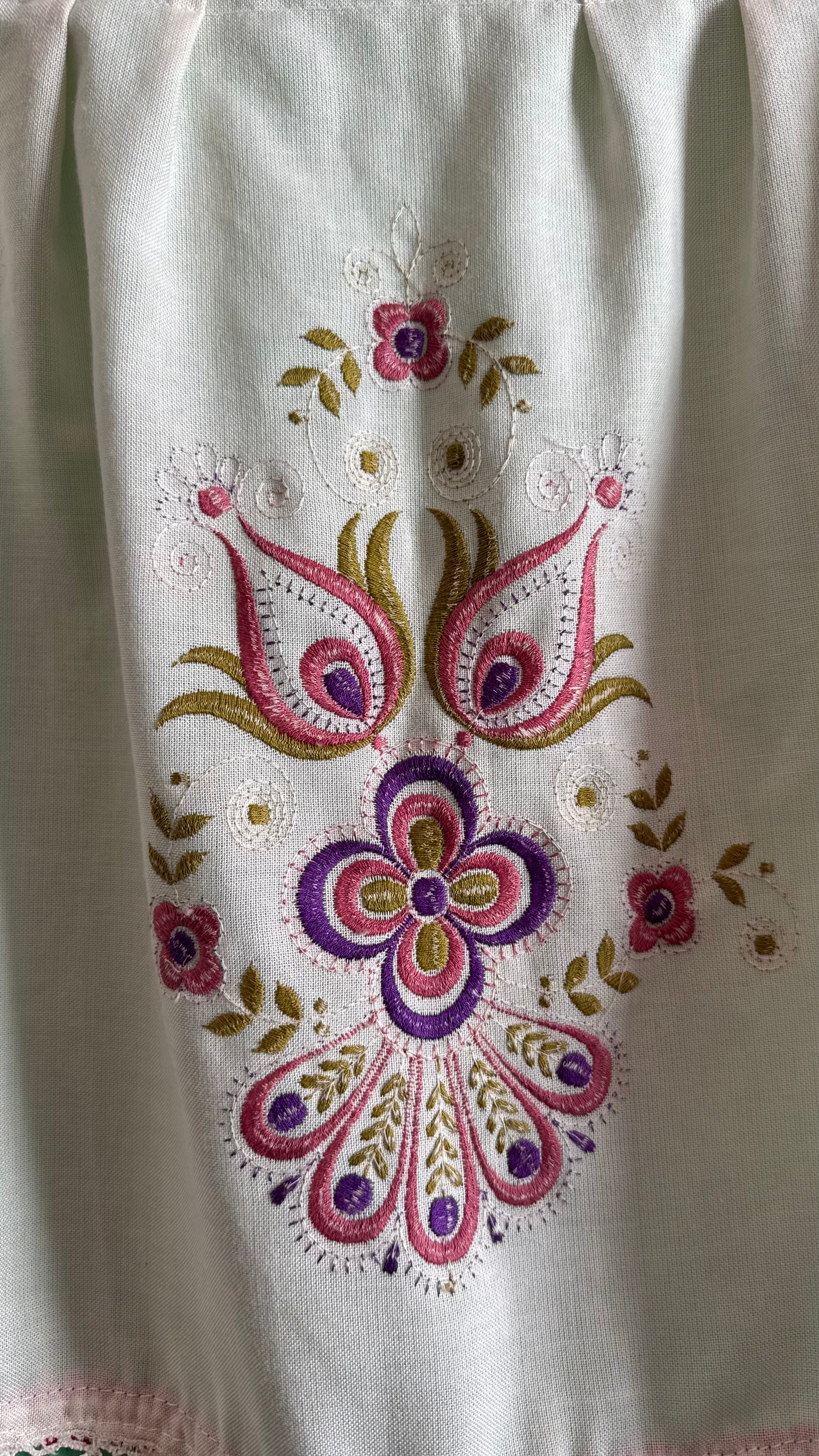 Vintage 1970s Folk Embroidered Blouse And Apron Set