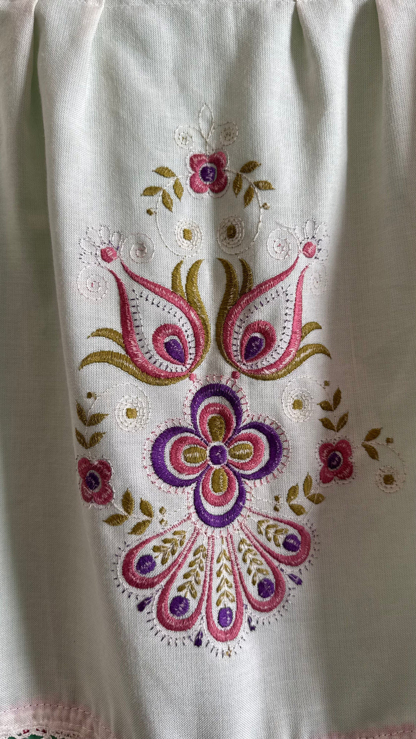 Vintage 1970s Folk Embroidered Blouse And Apron Set