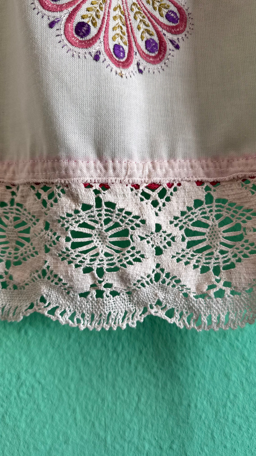 Vintage 1970s Folk Embroidered Blouse And Apron Set