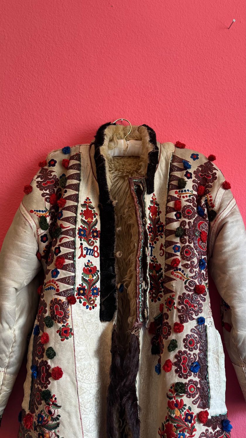 Vintage Transylvanian Embroidered Folk Coat With 1895 Detail