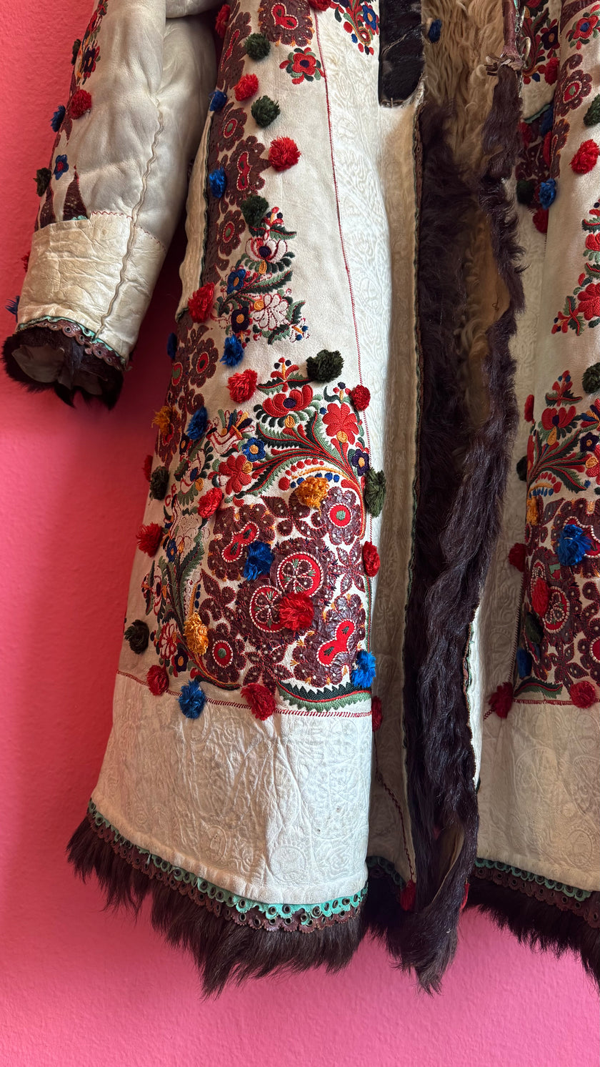 Vintage Transylvanian Embroidered Folk Coat With 1895 Detail