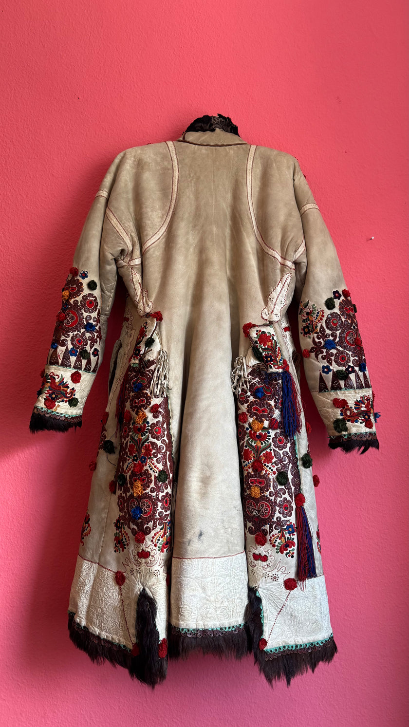 Vintage Transylvanian Embroidered Folk Coat With 1895 Detail