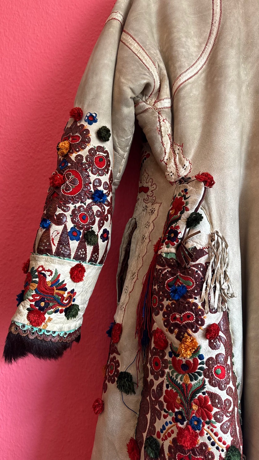 Vintage Transylvanian Embroidered Folk Coat With 1895 Detail