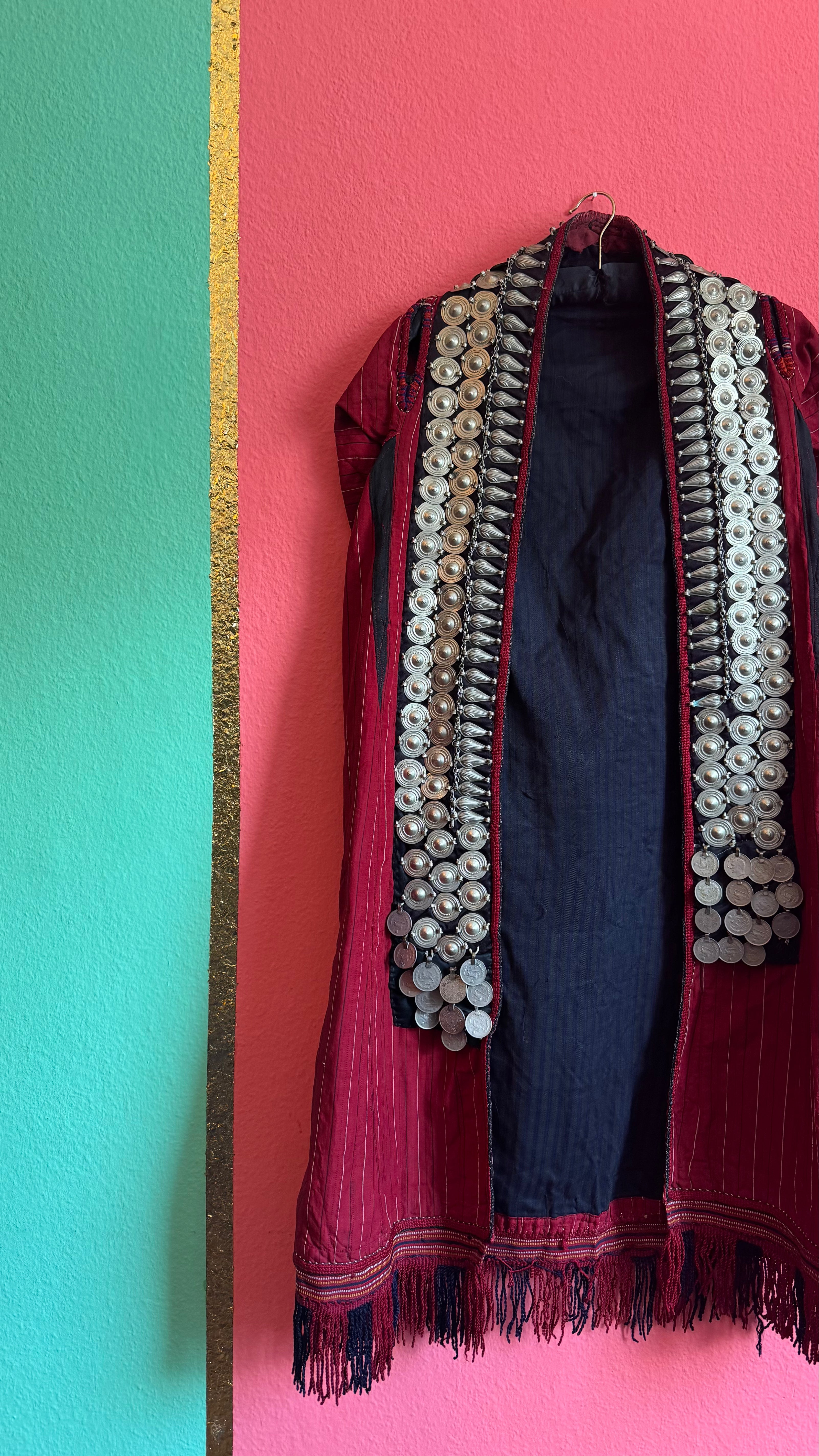 Vintage Antique Red Balkan Folk Vest With Metal Coin Details