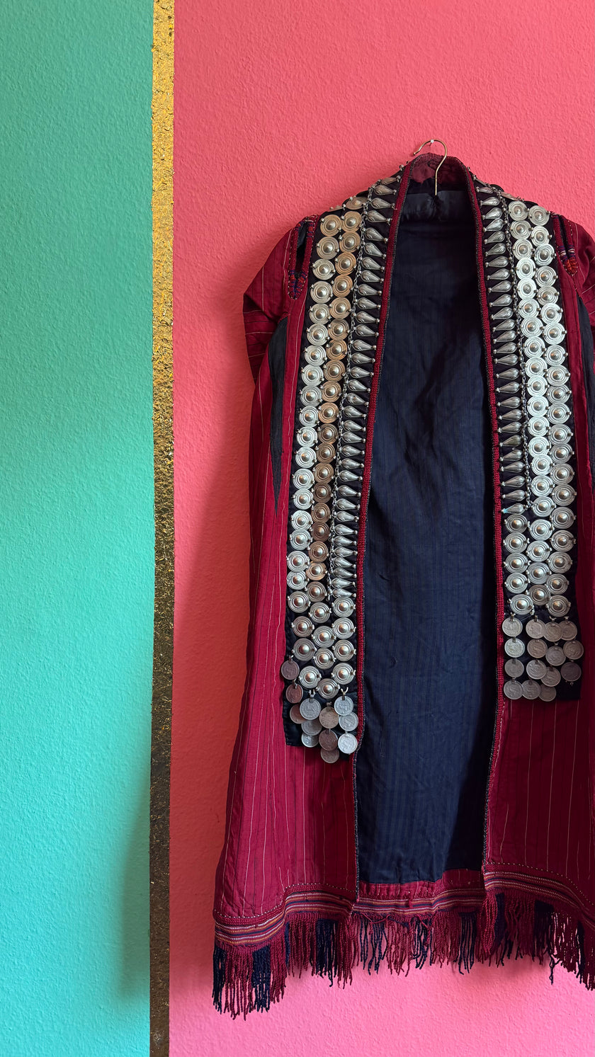 Vintage Antique Red Balkan Folk Vest With Metal Coin Details