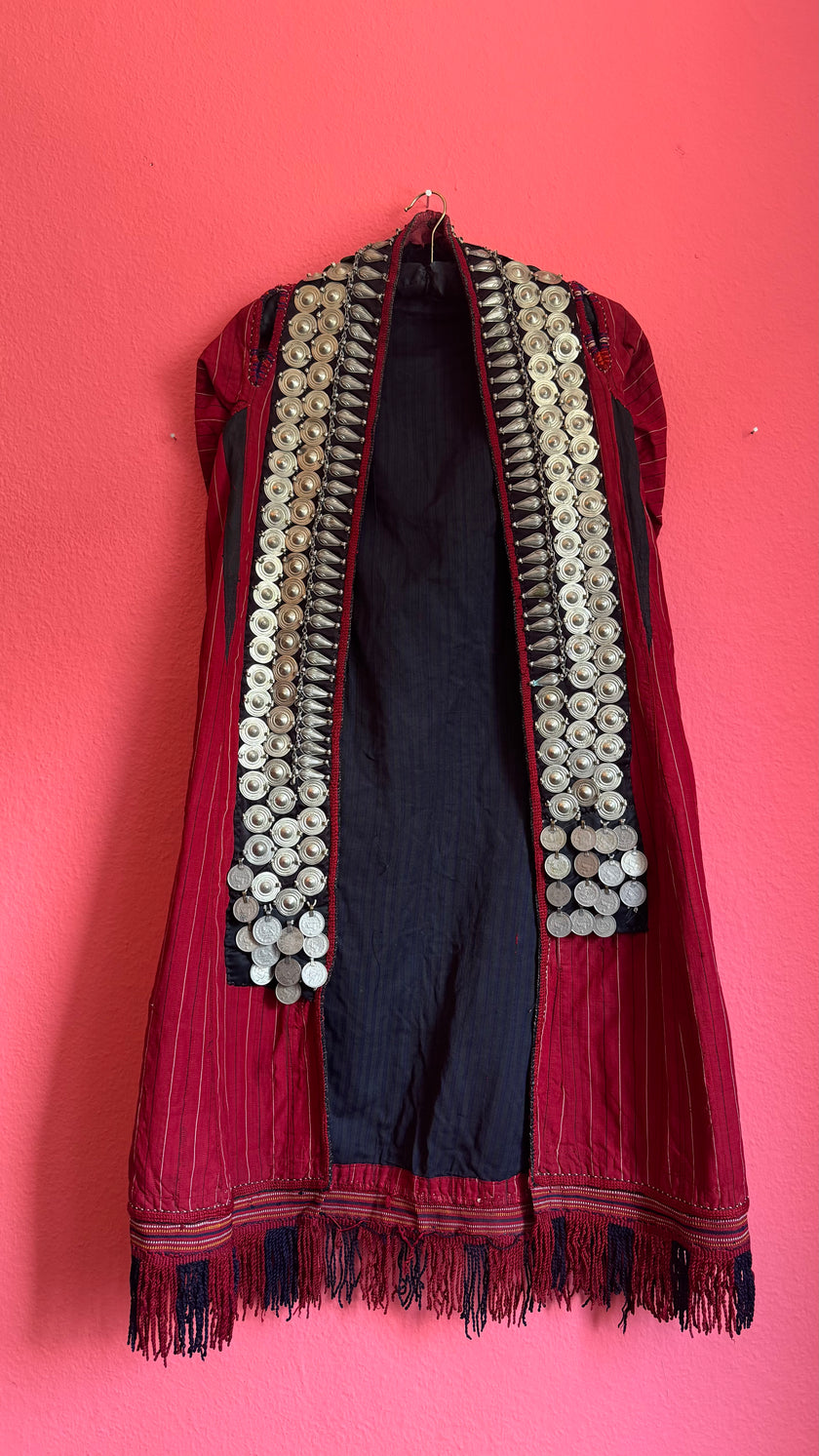 Vintage Antique Red Balkan Folk Vest With Metal Coin Details