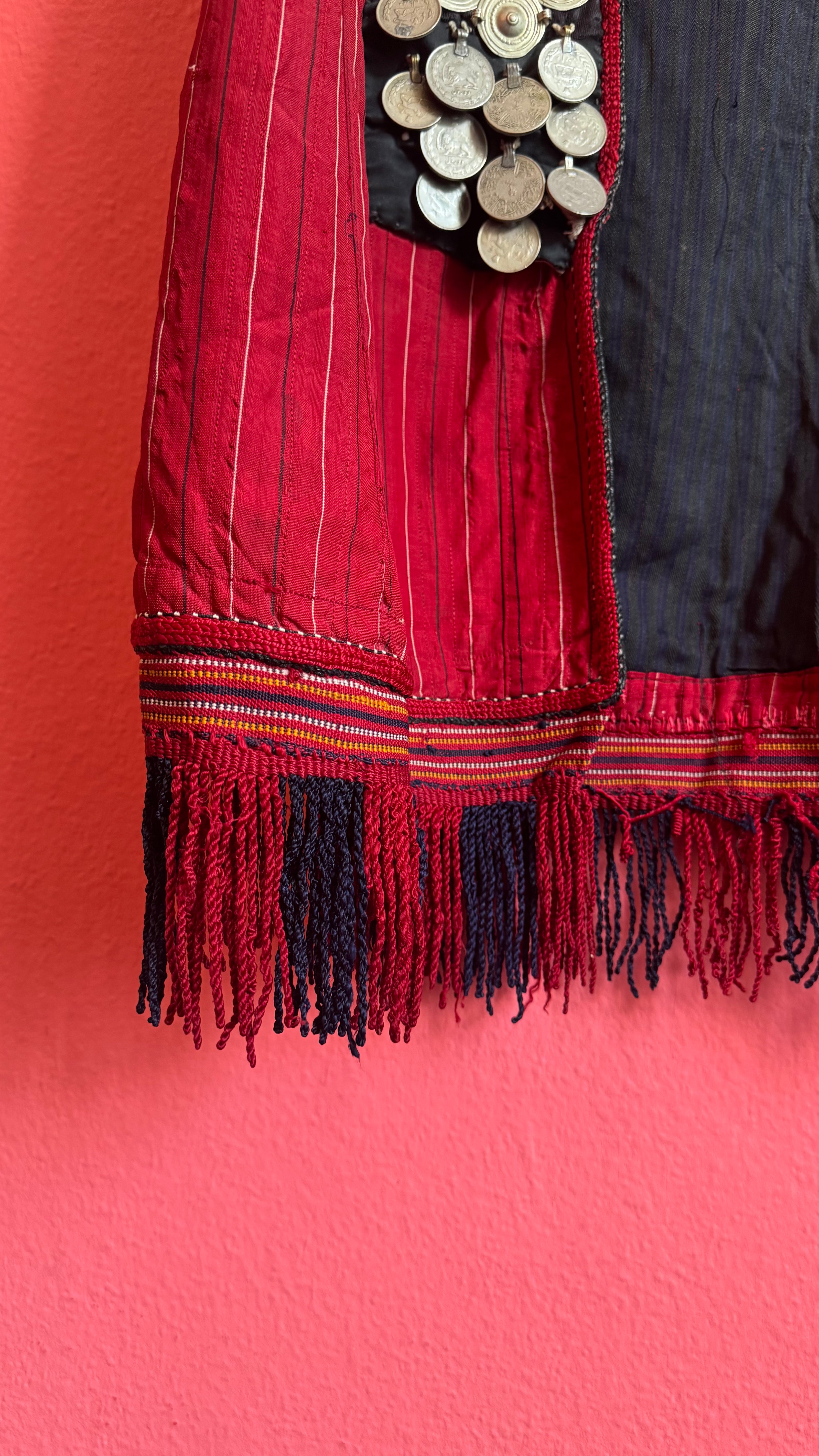 Vintage Antique Red Balkan Folk Vest With Metal Coin Details