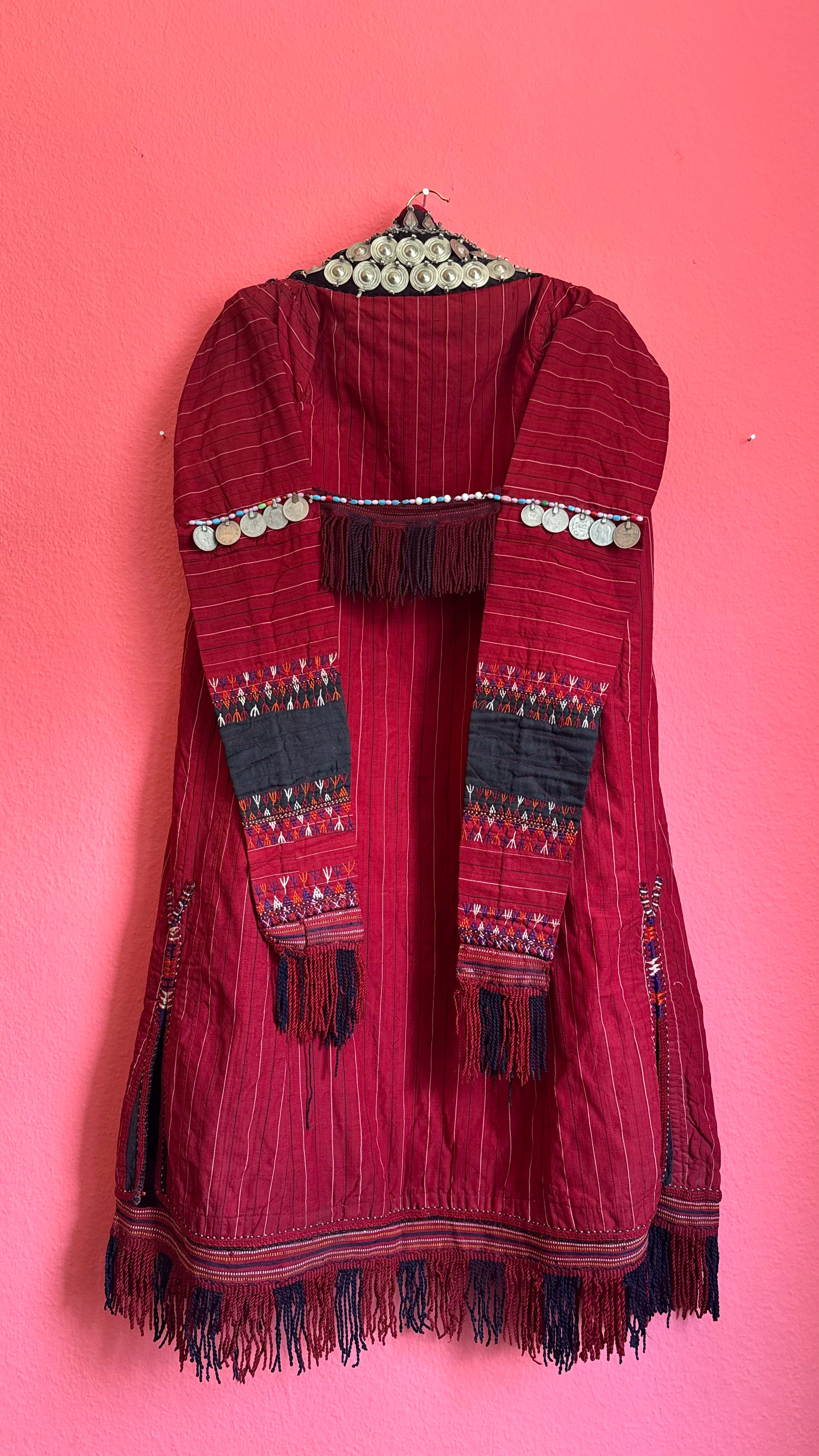 Vintage Antique Red Balkan Folk Vest With Metal Coin Details