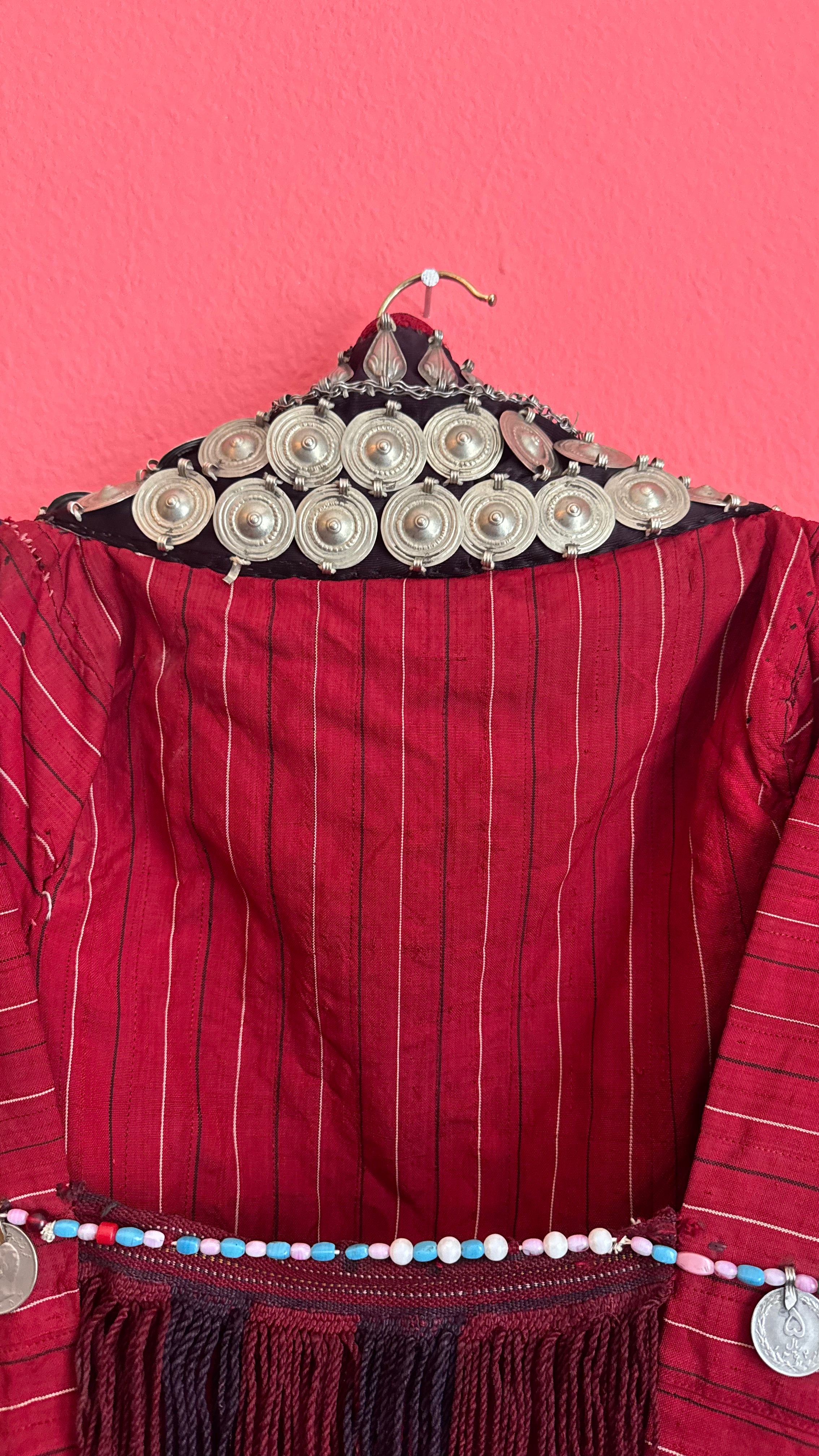 Vintage Antique Red Balkan Folk Vest With Metal Coin Details