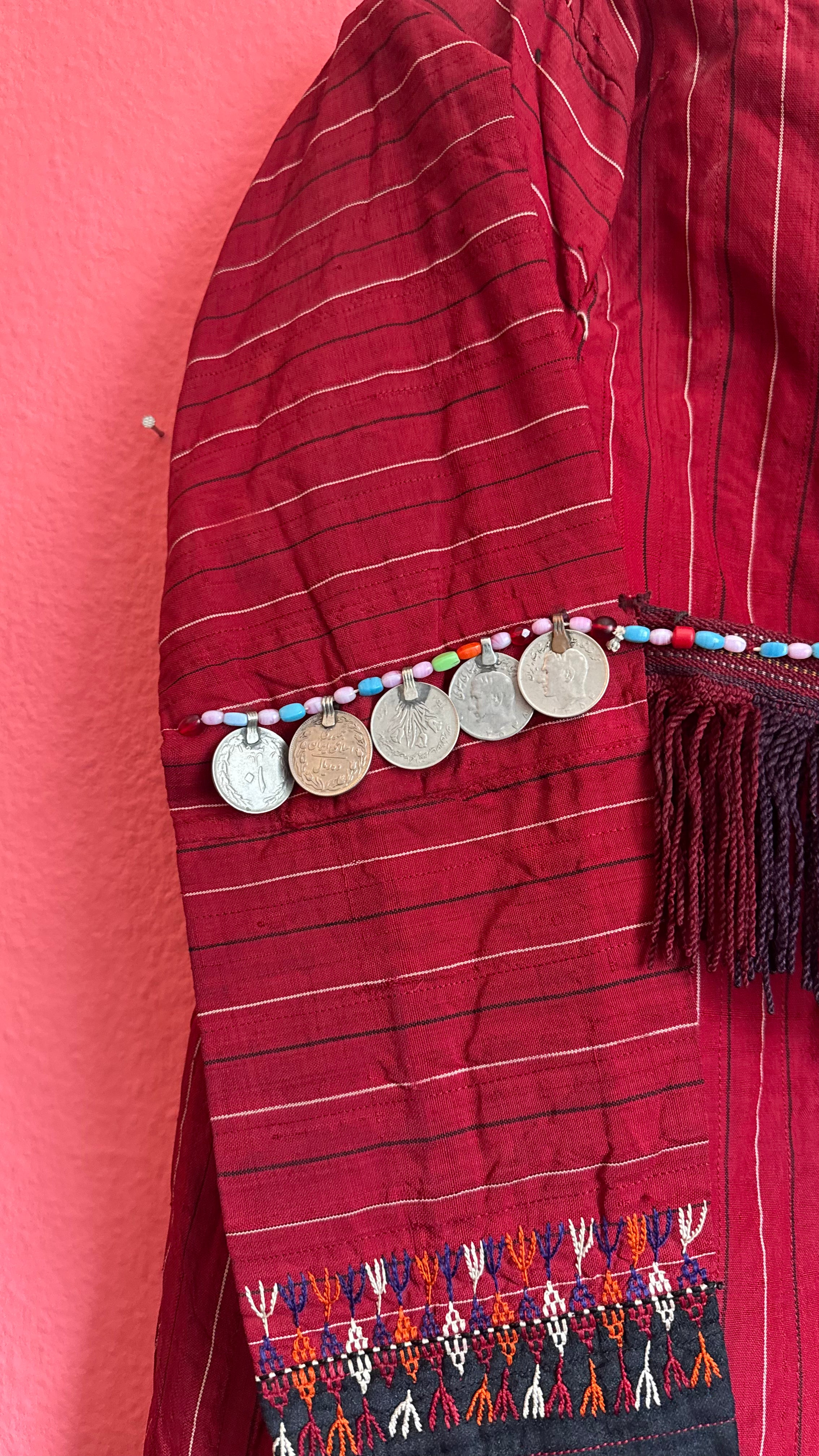 Vintage Antique Red Balkan Folk Vest With Metal Coin Details