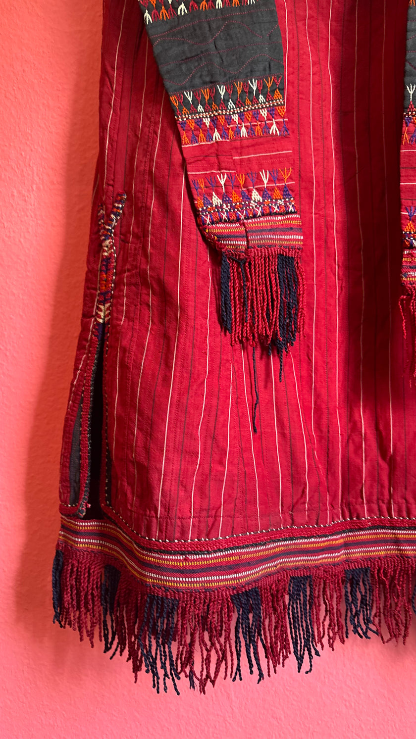 Vintage Antique Red Balkan Folk Vest With Metal Coin Details