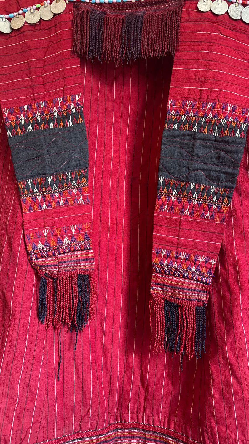 Vintage Antique Red Balkan Folk Vest With Metal Coin Details