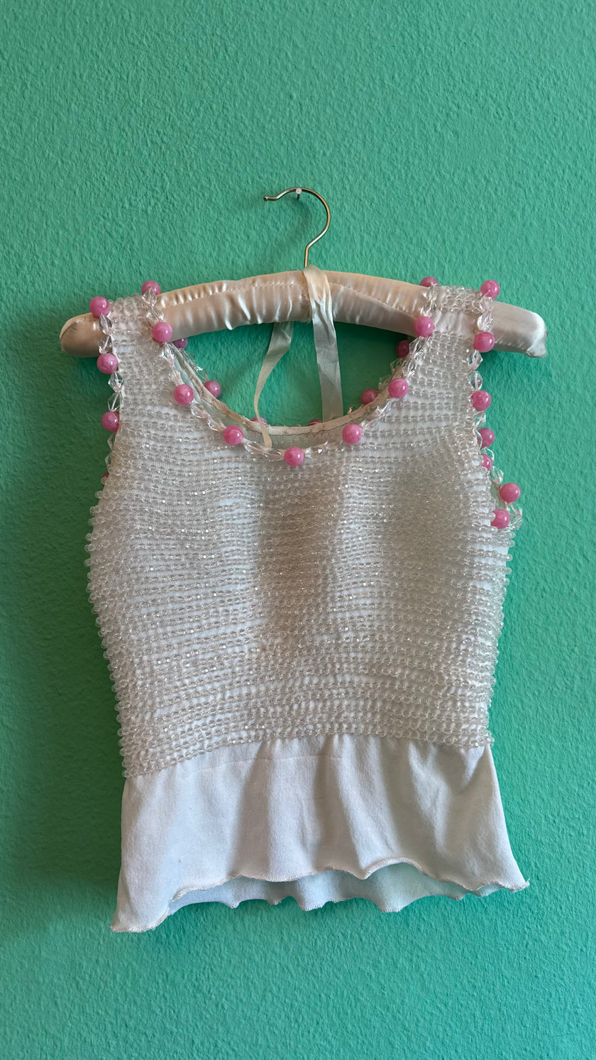 Vintage 1960s André Courrèges Ivory Beaded Top And Skirt Set