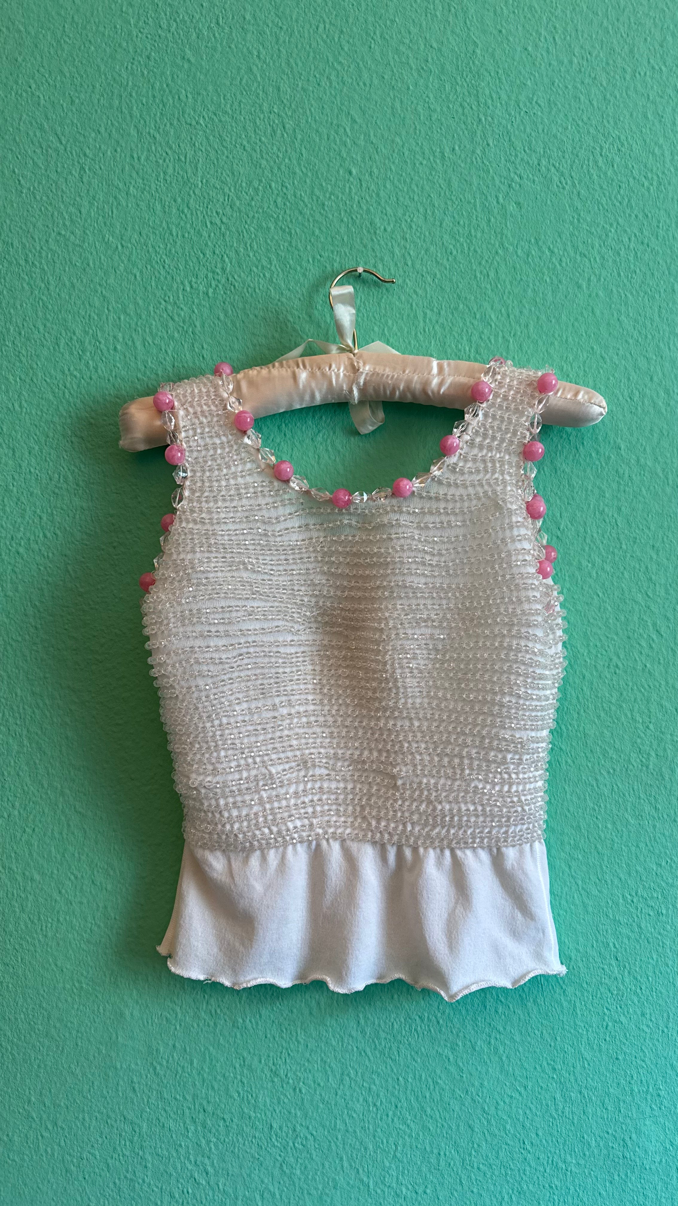 Vintage 1960s André Courrèges Ivory Beaded Top And Skirt Set