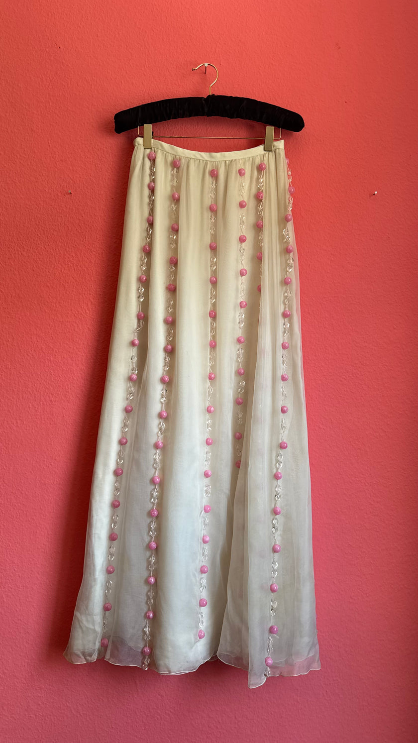Vintage 1960s André Courrèges Ivory Beaded Top And Skirt Set