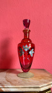 Vintage Mid-Century Ruby Red Hand-Painted Glass Decanter Set