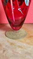 Vintage Mid-Century Ruby Red Hand-Painted Glass Decanter Set