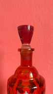 Vintage Mid-Century Ruby Red Hand-Painted Glass Decanter Set