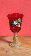Vintage Mid-Century Ruby Red Hand-Painted Glass Decanter Set
