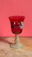 Vintage Mid-Century Ruby Red Hand-Painted Glass Decanter Set