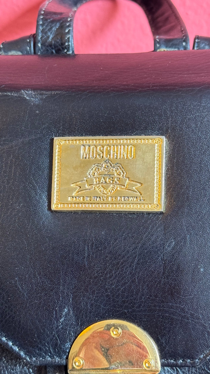 Vintage 1990s Moschino Black Leather Backpack Bag