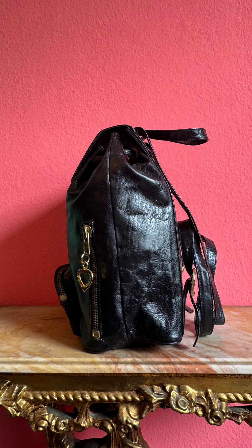 Vintage 1990s Moschino Black Leather Backpack Bag