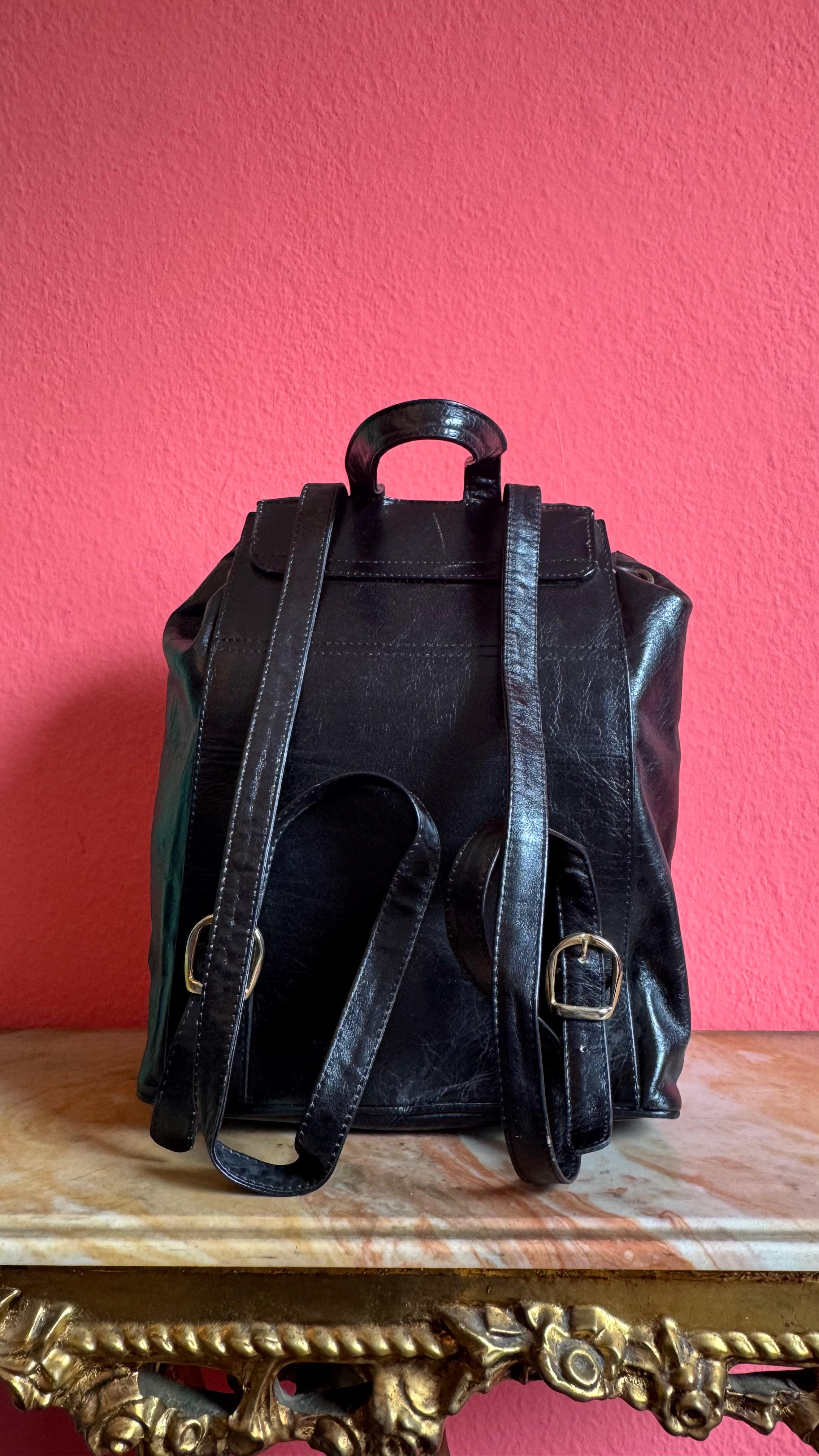 Vintage 1990s Moschino Black Leather Backpack Bag
