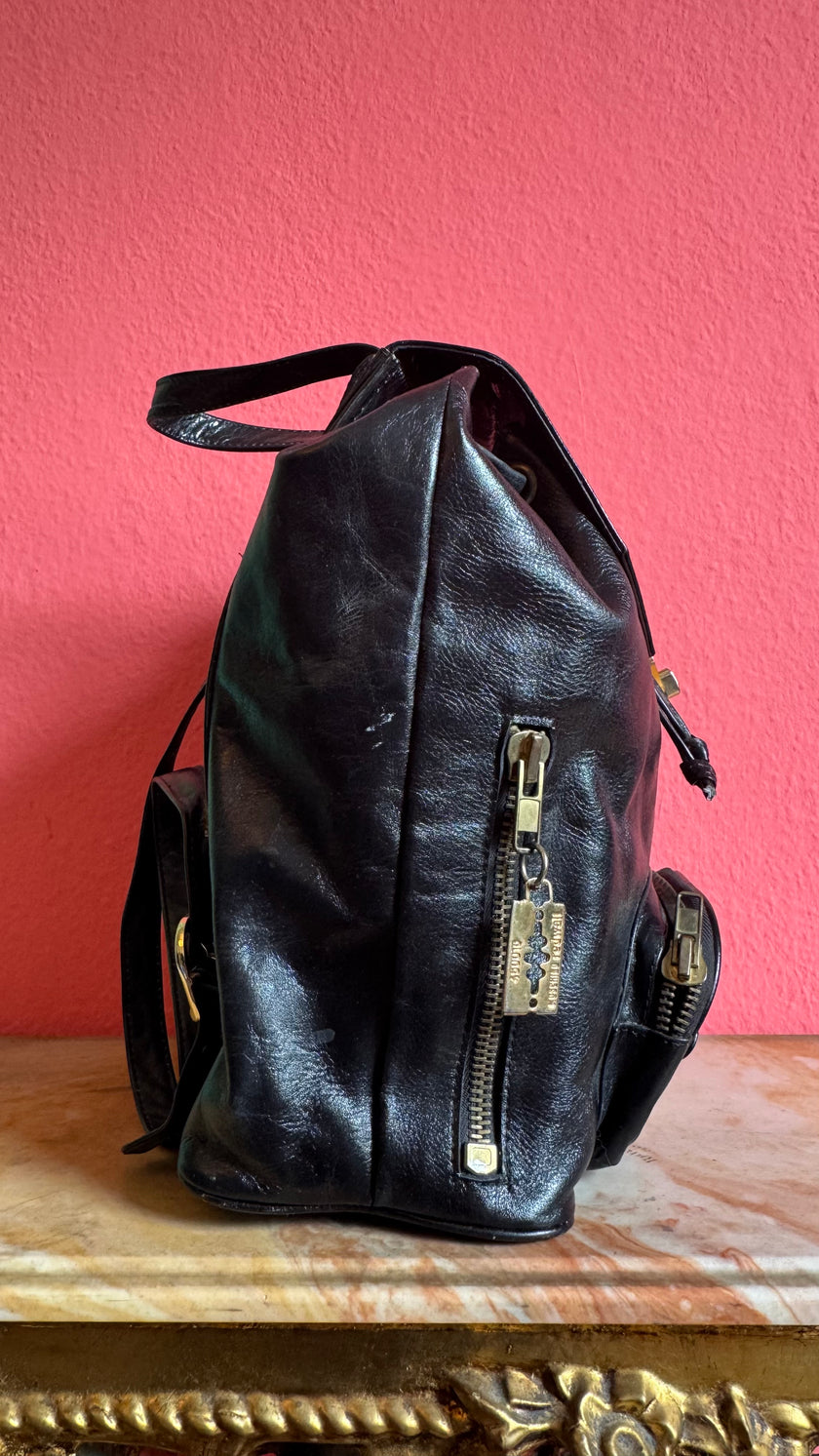 Vintage 1990s Moschino Black Leather Backpack Bag