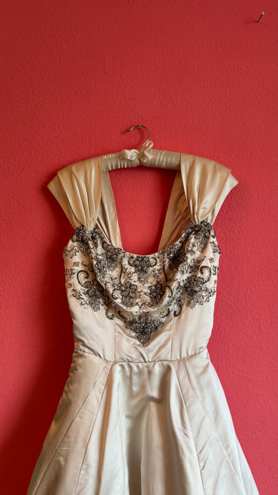 Vintage 1957 Bergdorf Goodman Ivory Beaded Evening Dress