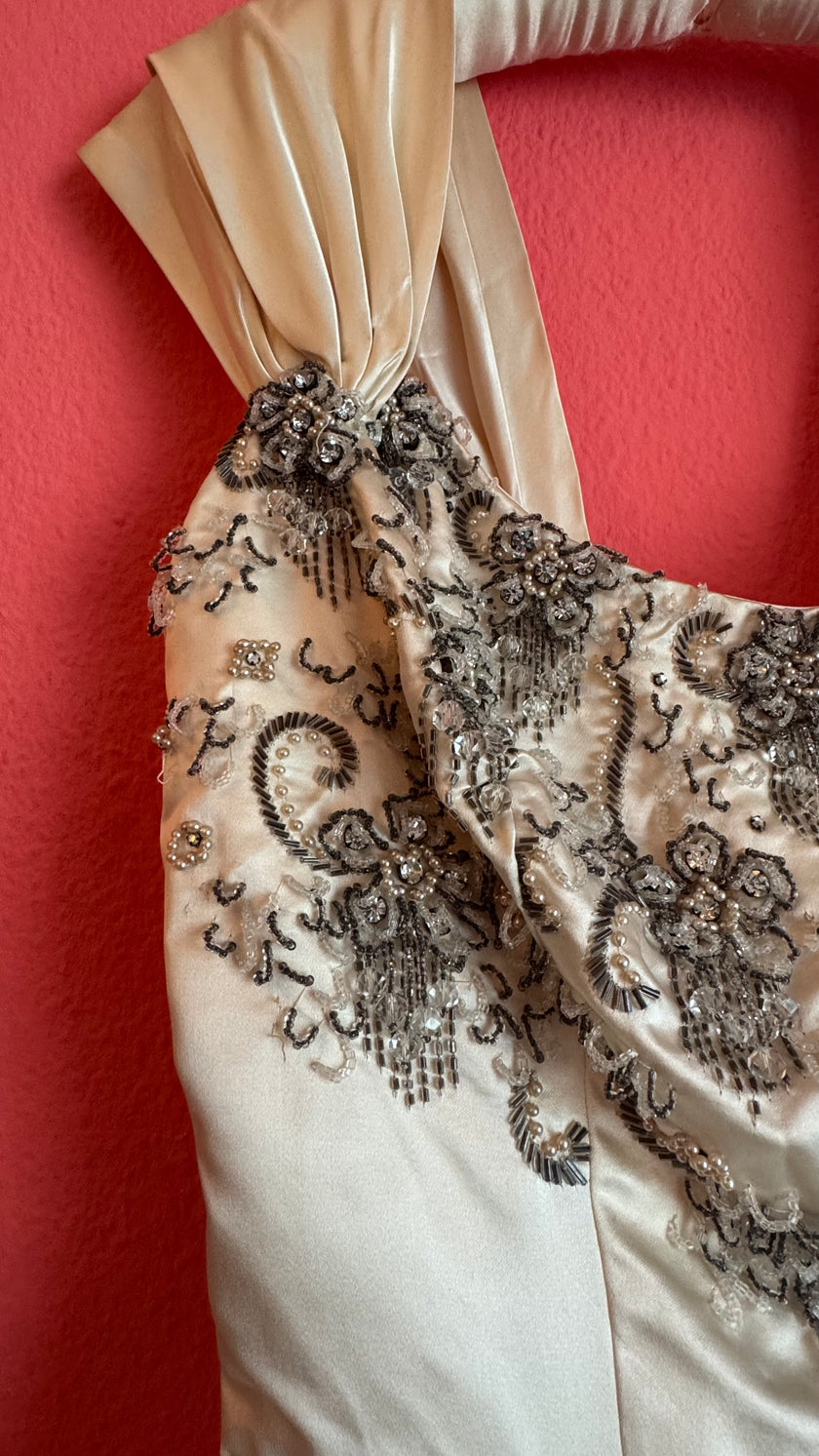 Vintage 1957 Bergdorf Goodman Ivory Beaded Evening Dress