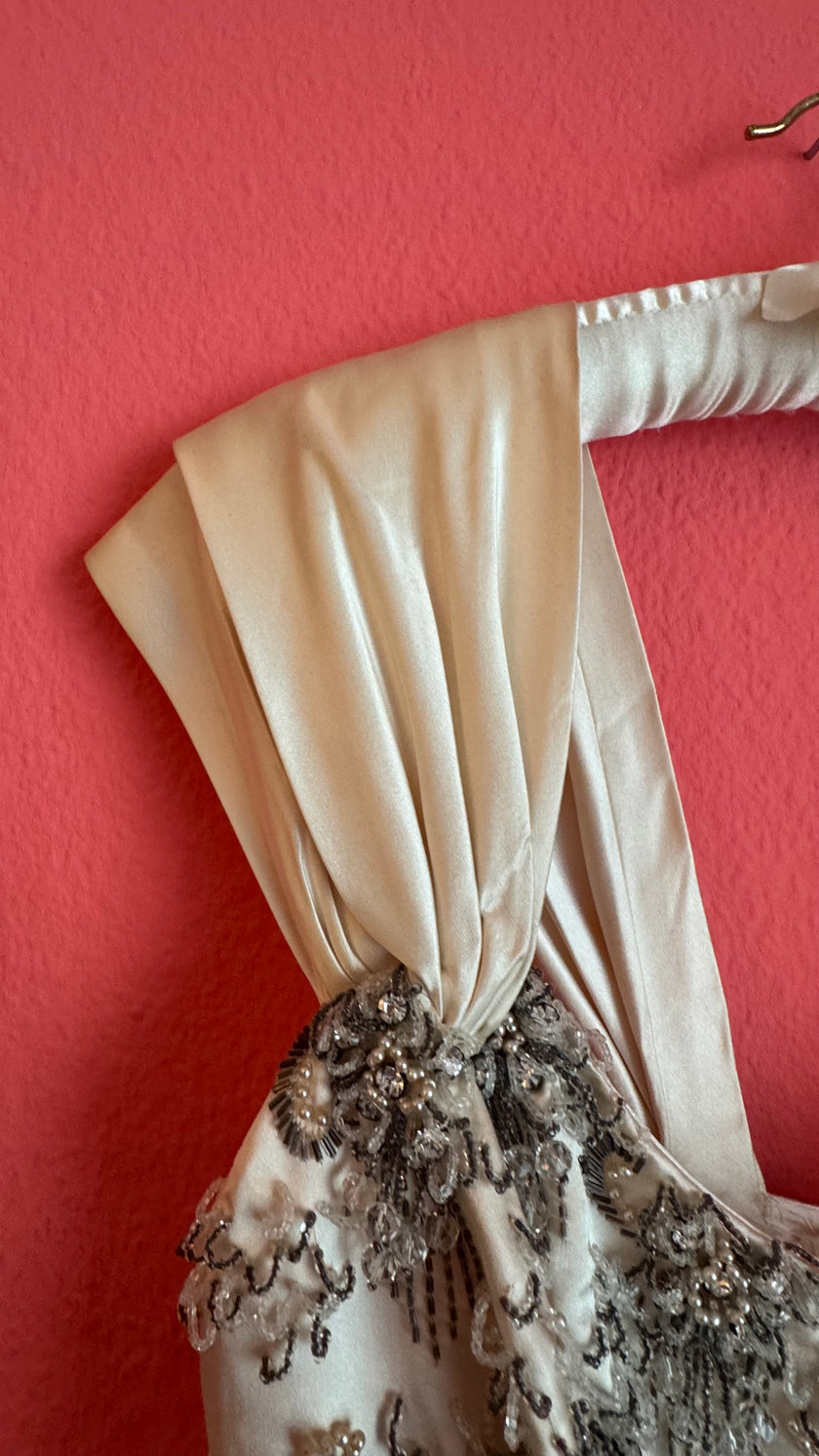Vintage 1957 Bergdorf Goodman Ivory Beaded Evening Dress