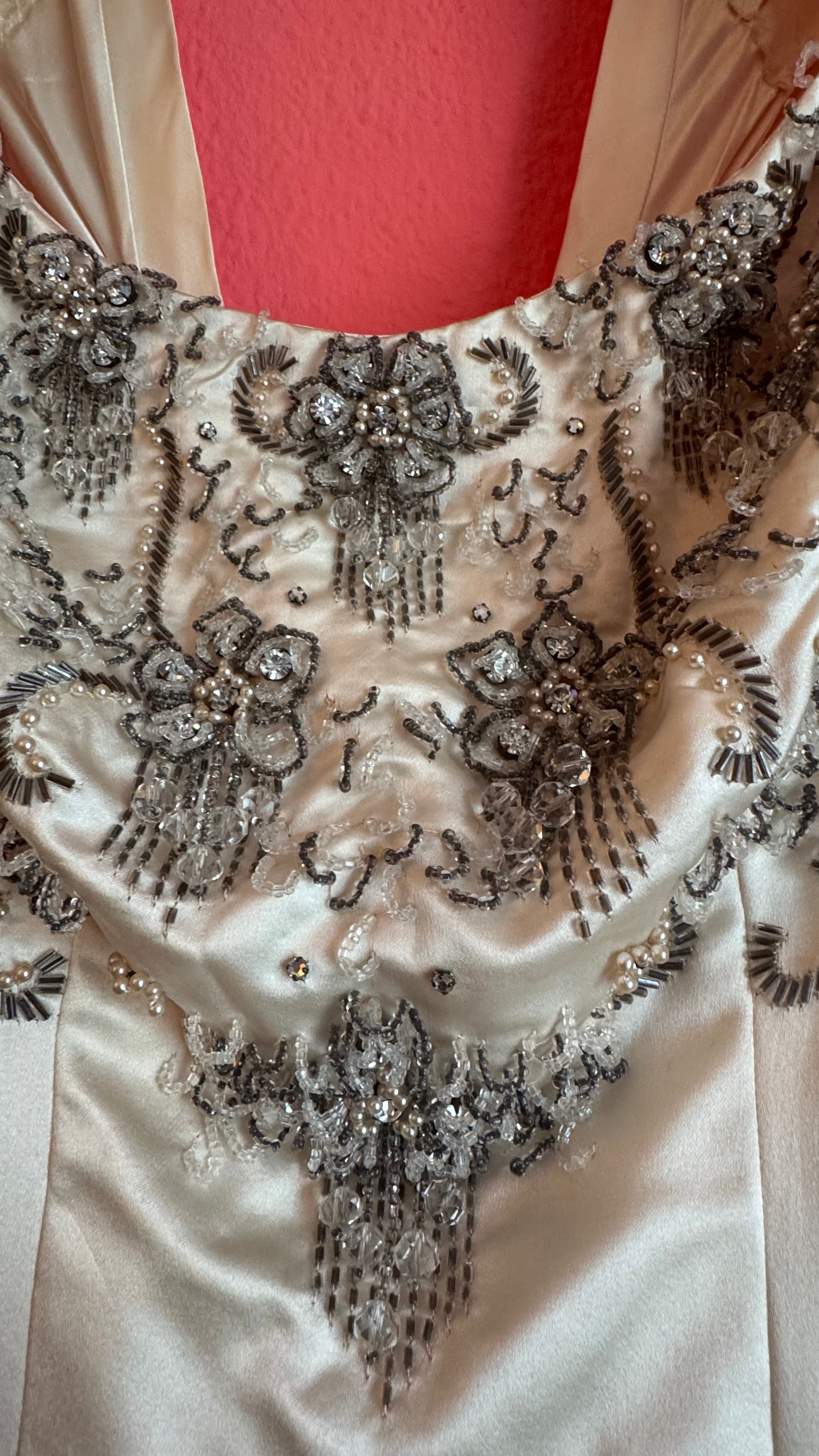 Vintage 1957 Bergdorf Goodman Ivory Beaded Evening Dress