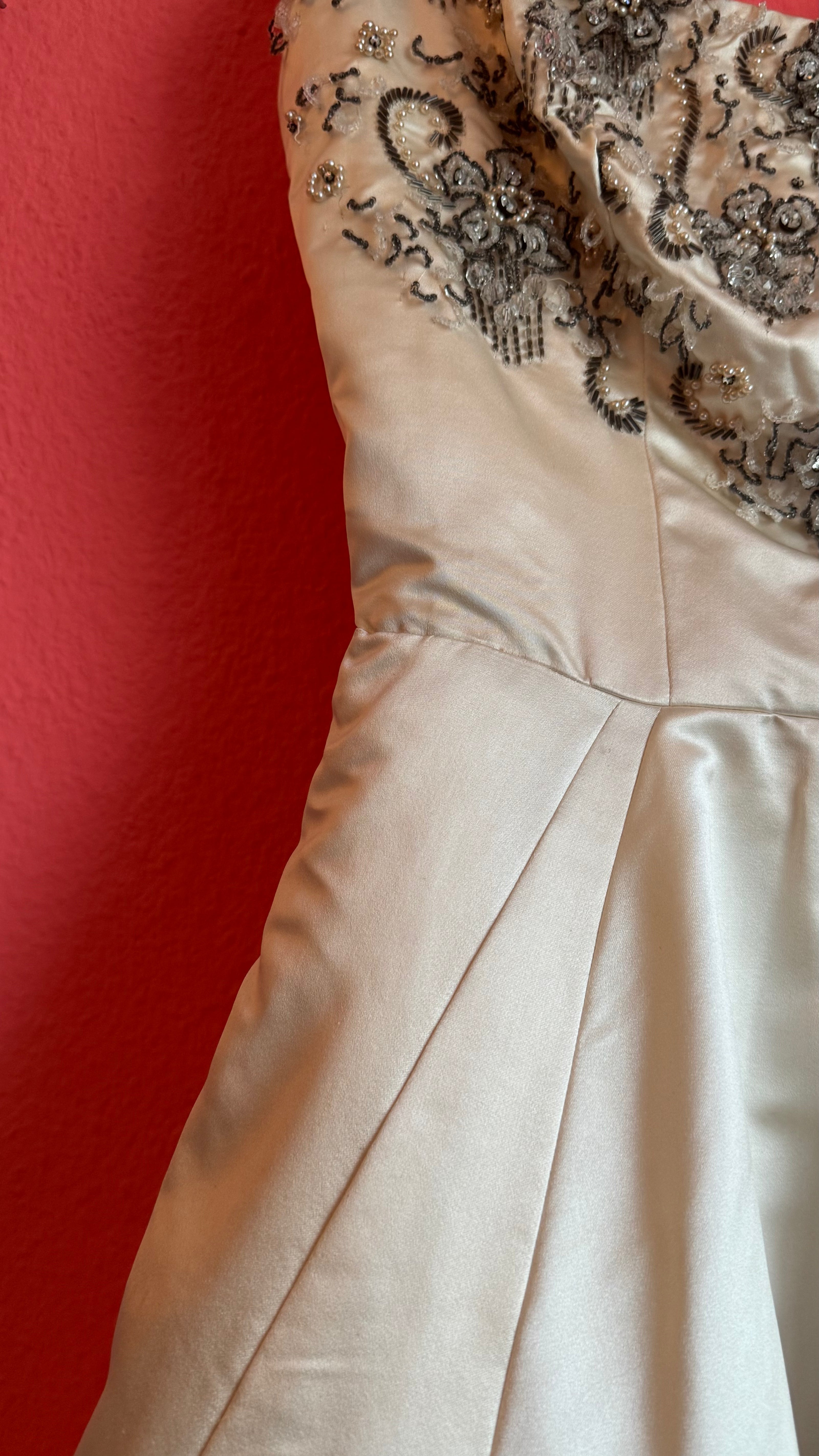 Vintage 1957 Bergdorf Goodman Ivory Beaded Evening Dress