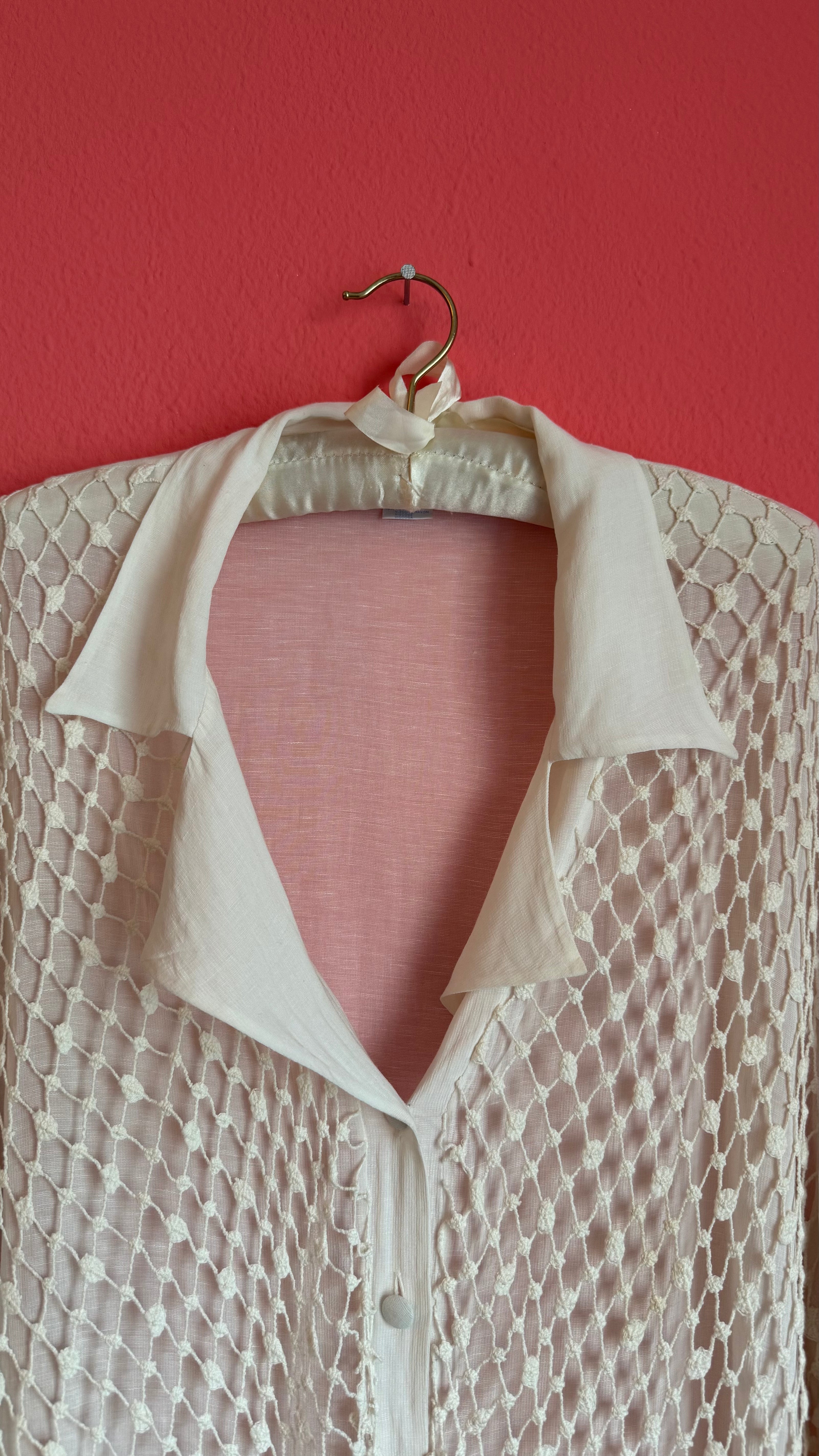 Vintage 1990s Ritmo Di Perla Ivory Crochet Panel Blouse