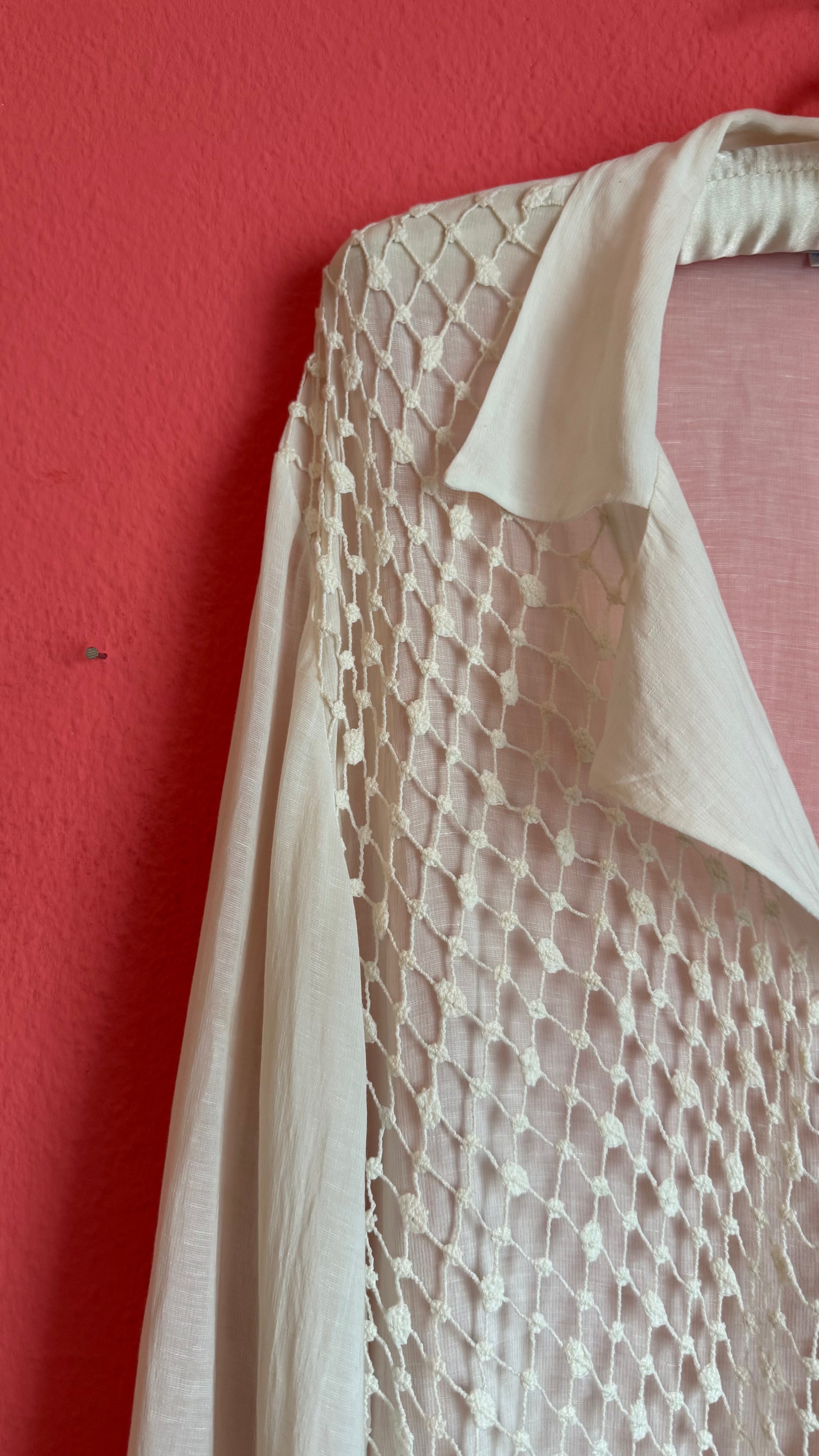 Vintage 1990s Ritmo Di Perla Ivory Crochet Panel Blouse