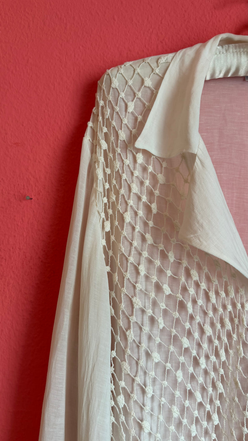 Vintage 1990s Ritmo Di Perla Ivory Crochet Panel Blouse