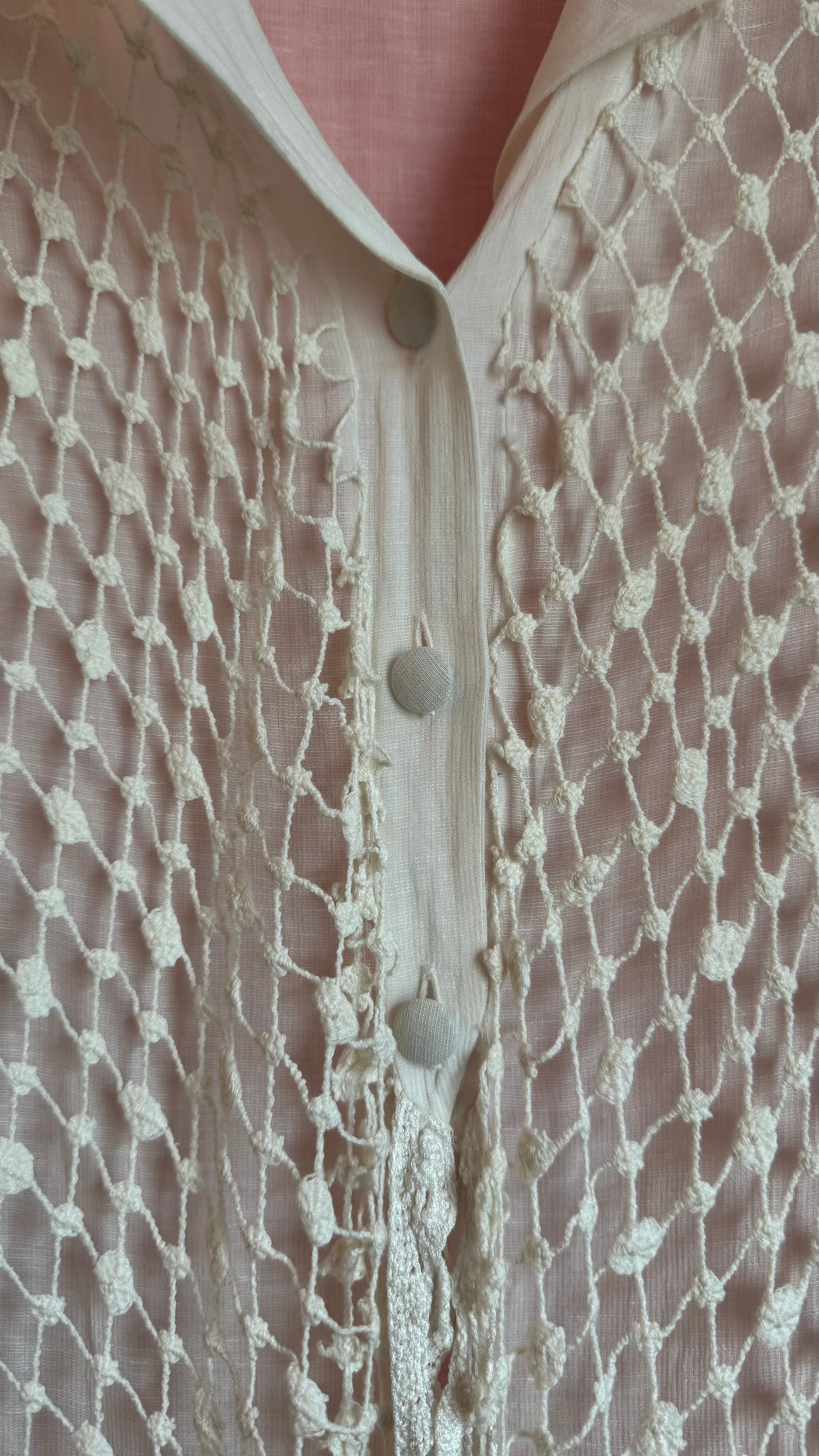 Vintage 1990s Ritmo Di Perla Ivory Crochet Panel Blouse