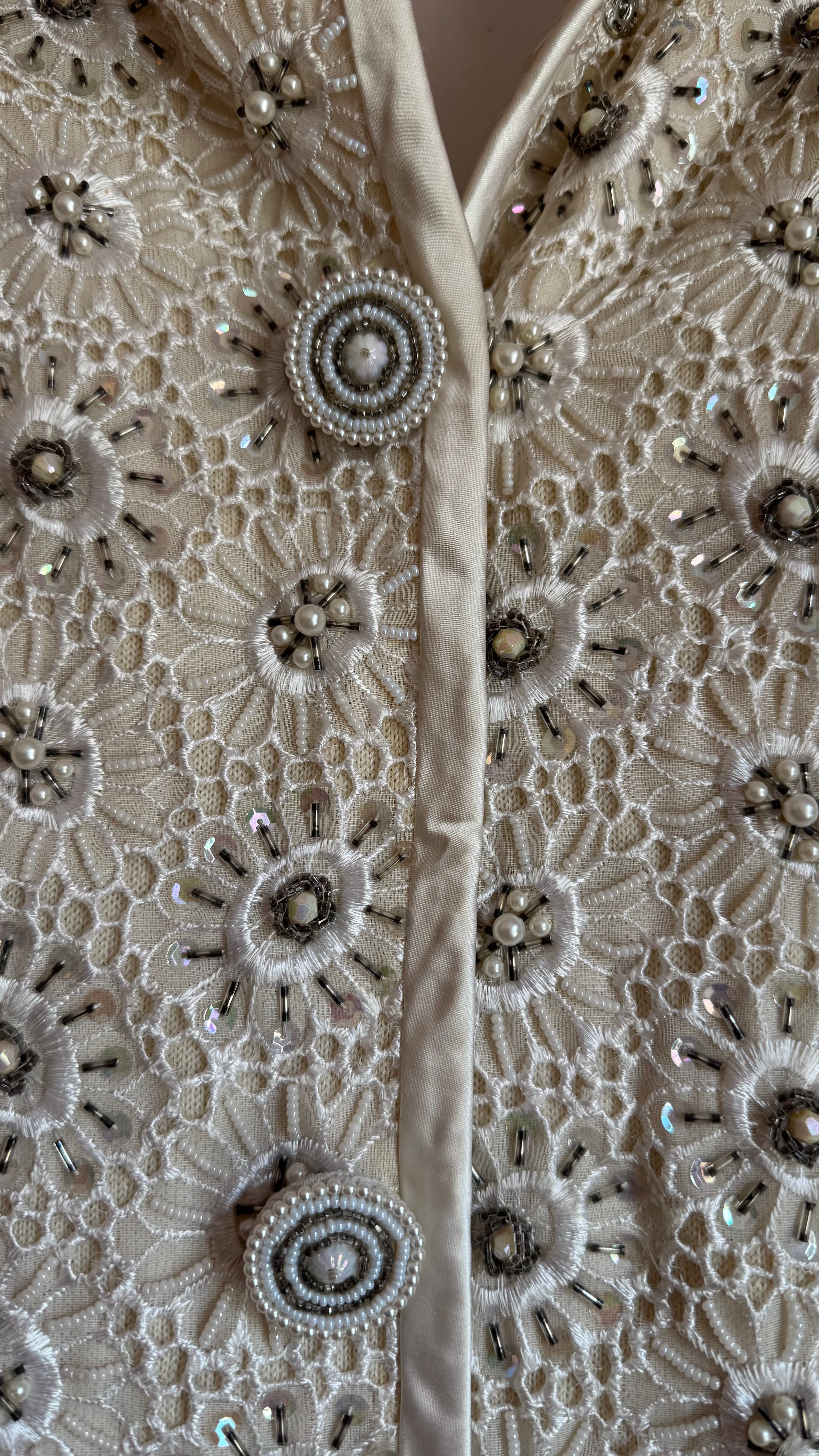 Vintage 1960s Regalia Imports Ivory Beaded Lace Jacket
