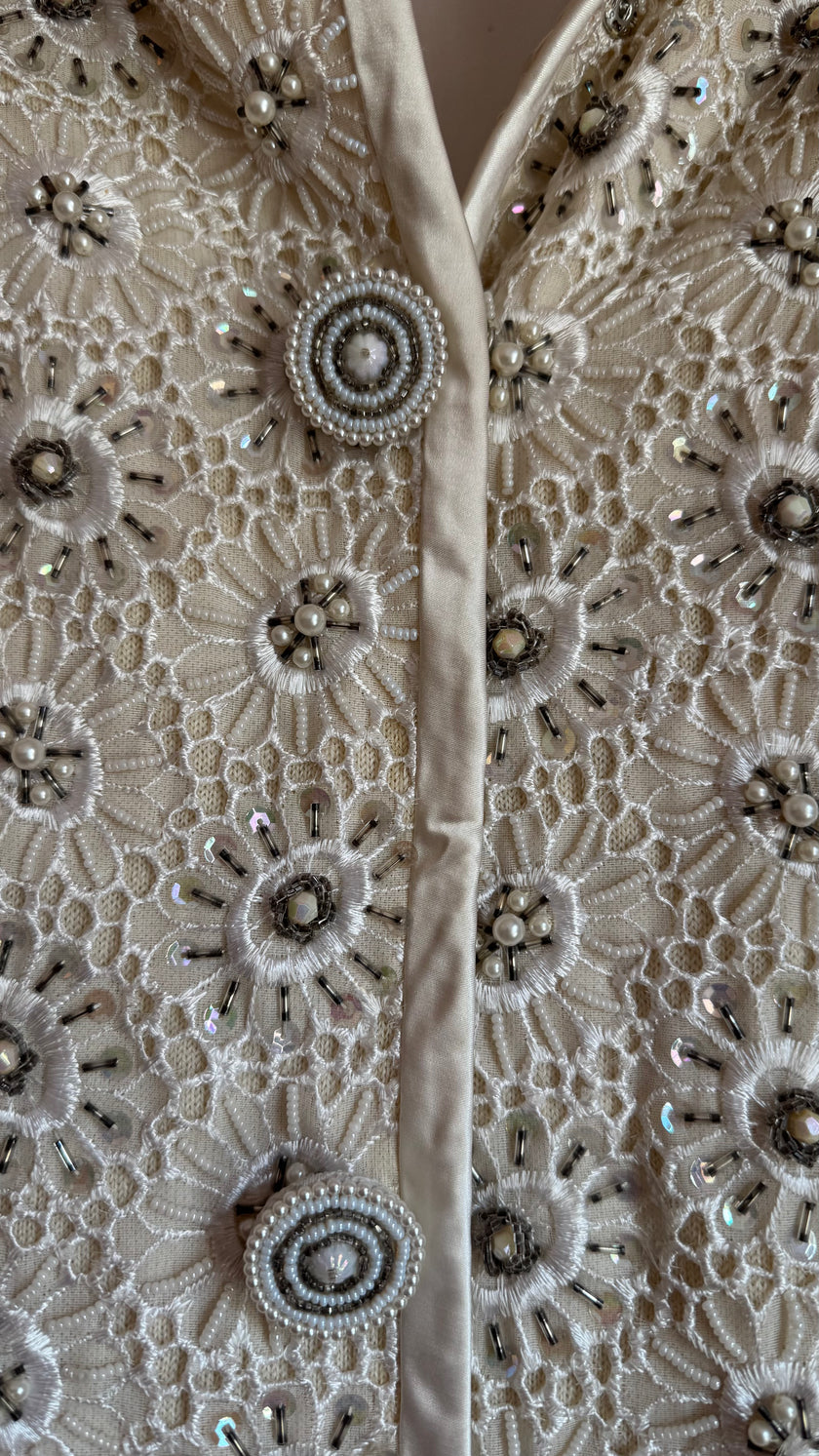 Vintage 1960s Regalia Imports Ivory Beaded Lace Jacket