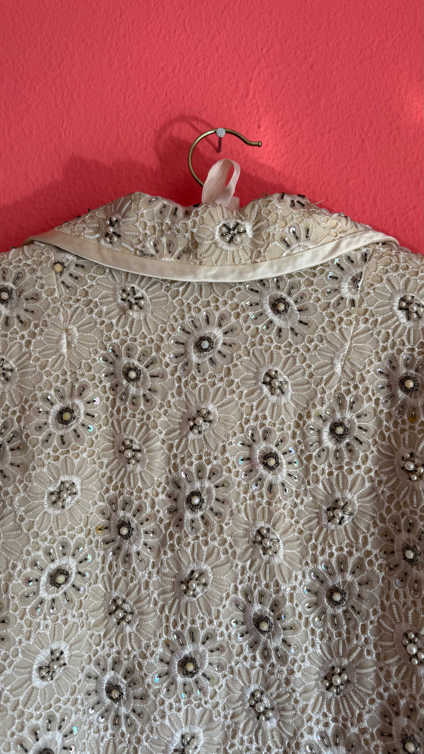 Vintage 1960s Regalia Imports Ivory Beaded Lace Jacket
