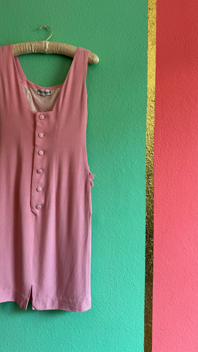 Vintage 1960s Kiedel Modelle Munich Pink Linen Blend Dress