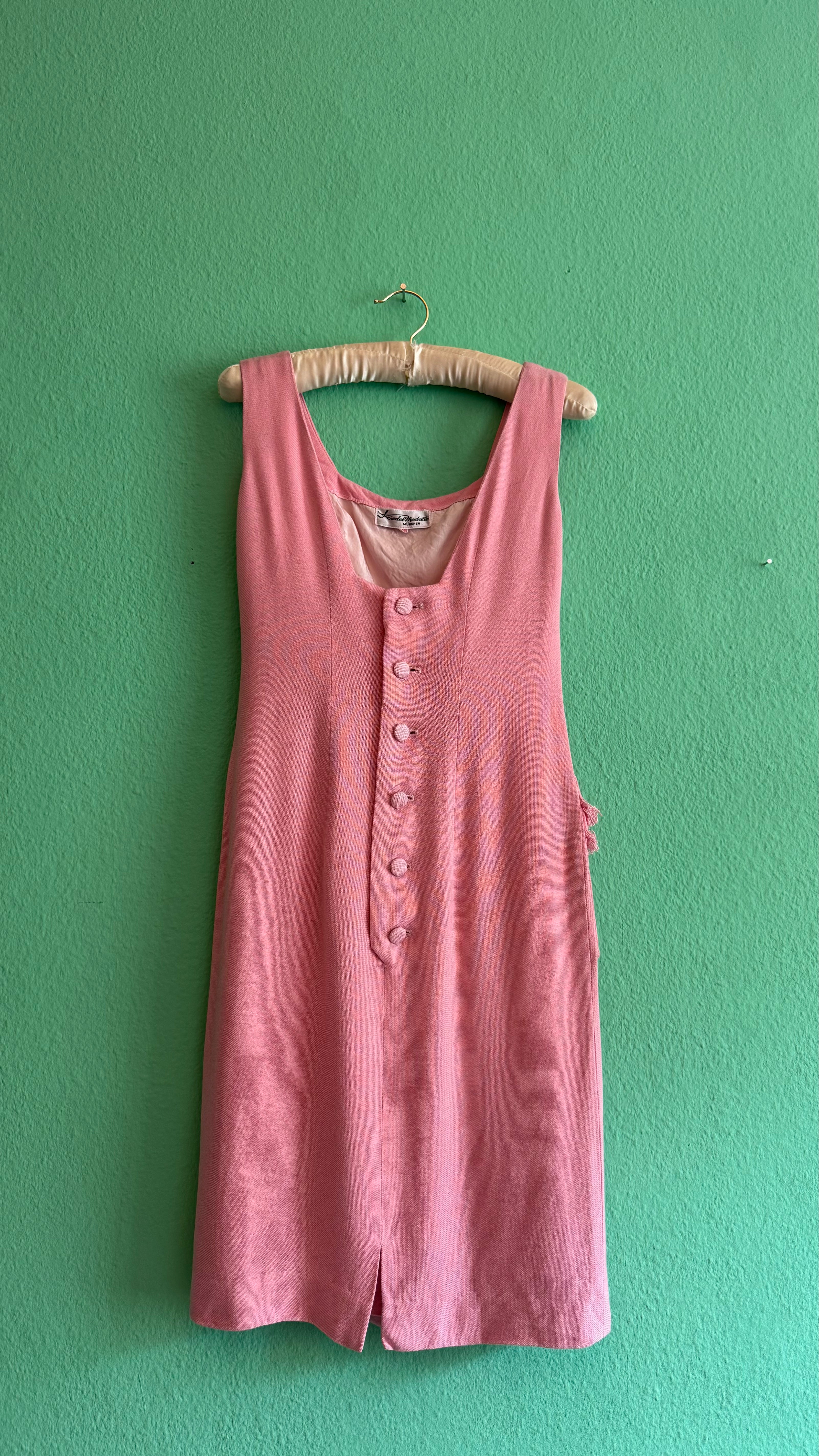 Vintage 1960s Kiedel Modelle Munich Pink Linen Blend Dress