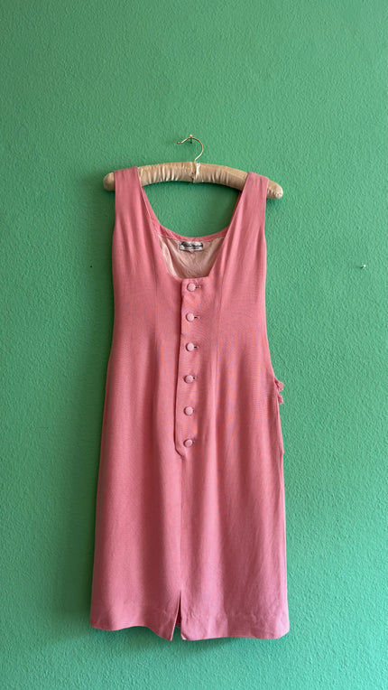 Vintage 1960s Kiedel Modelle Munich Pink Linen Blend Dress
