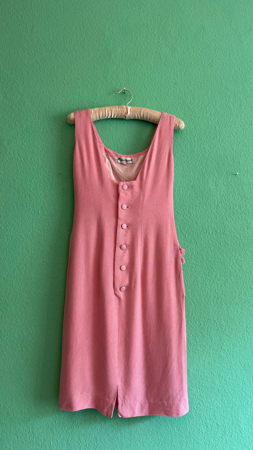 Vintage 1960s Kiedel Modelle Munich Pink Linen Blend Dress