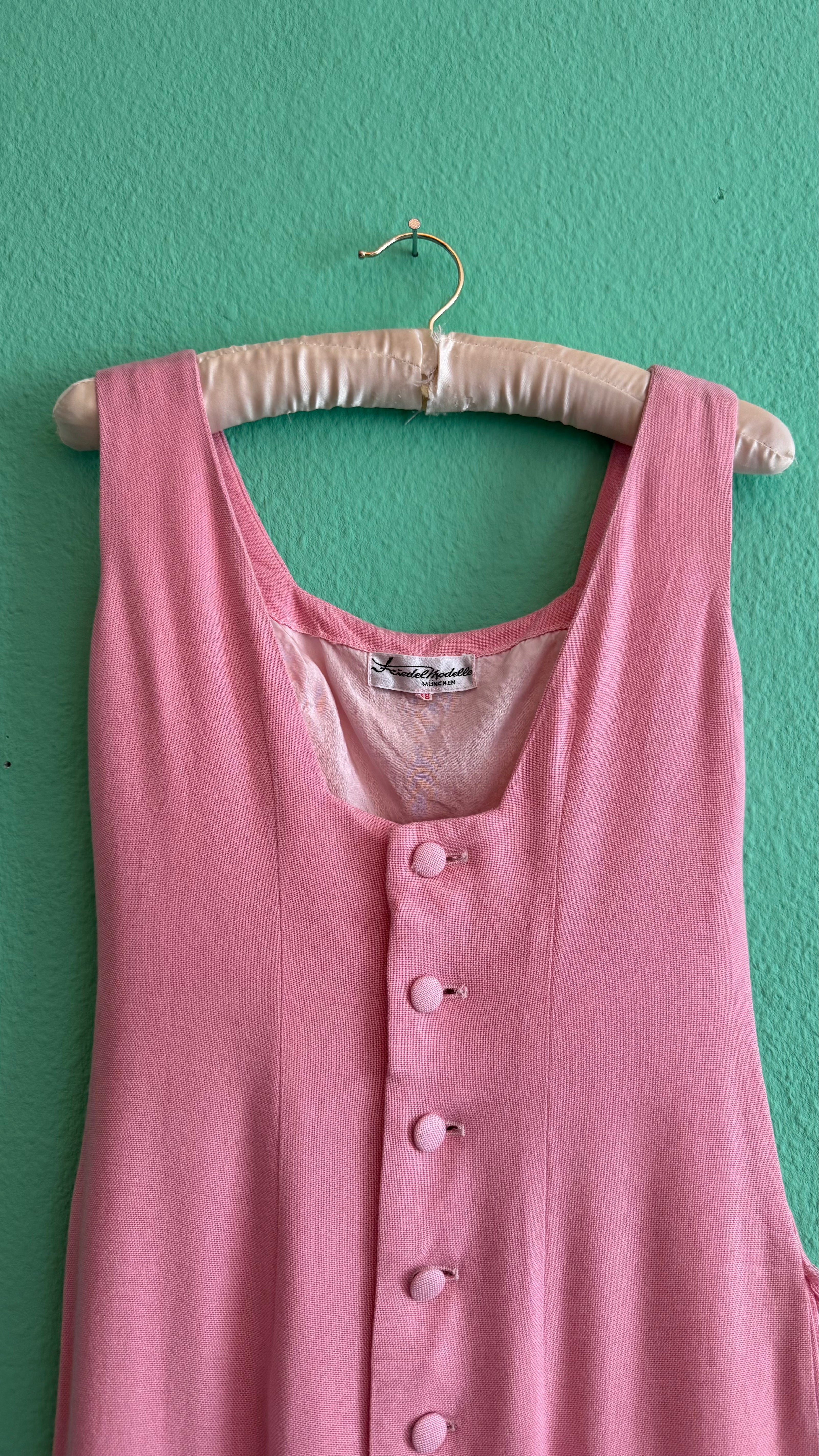 Vintage 1960s Kiedel Modelle Munich Pink Linen Blend Dress