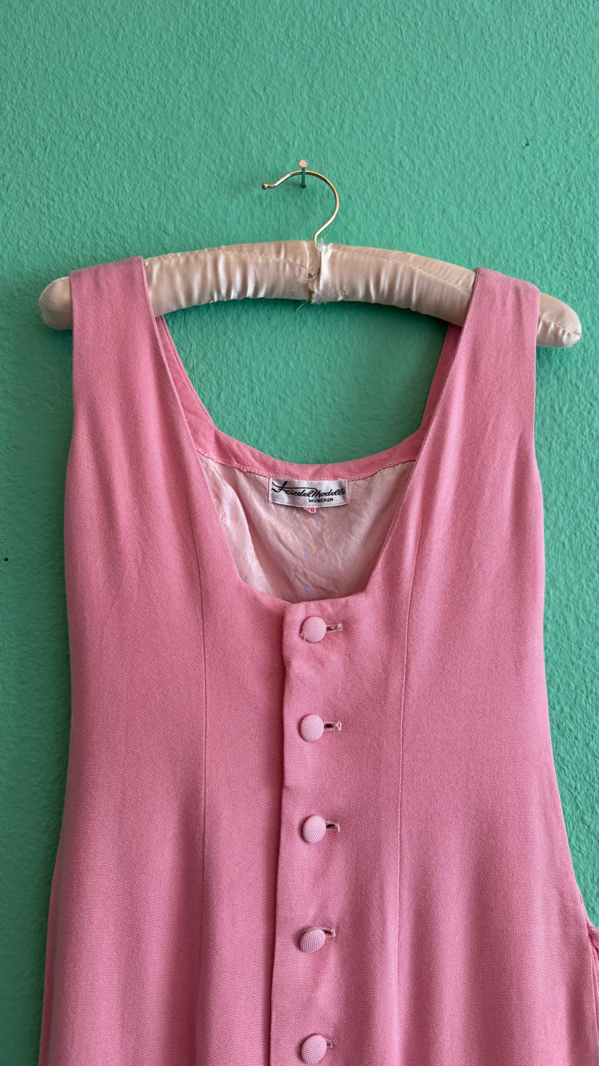 Vintage 1960s Kiedel Modelle Munich Pink Linen Blend Dress