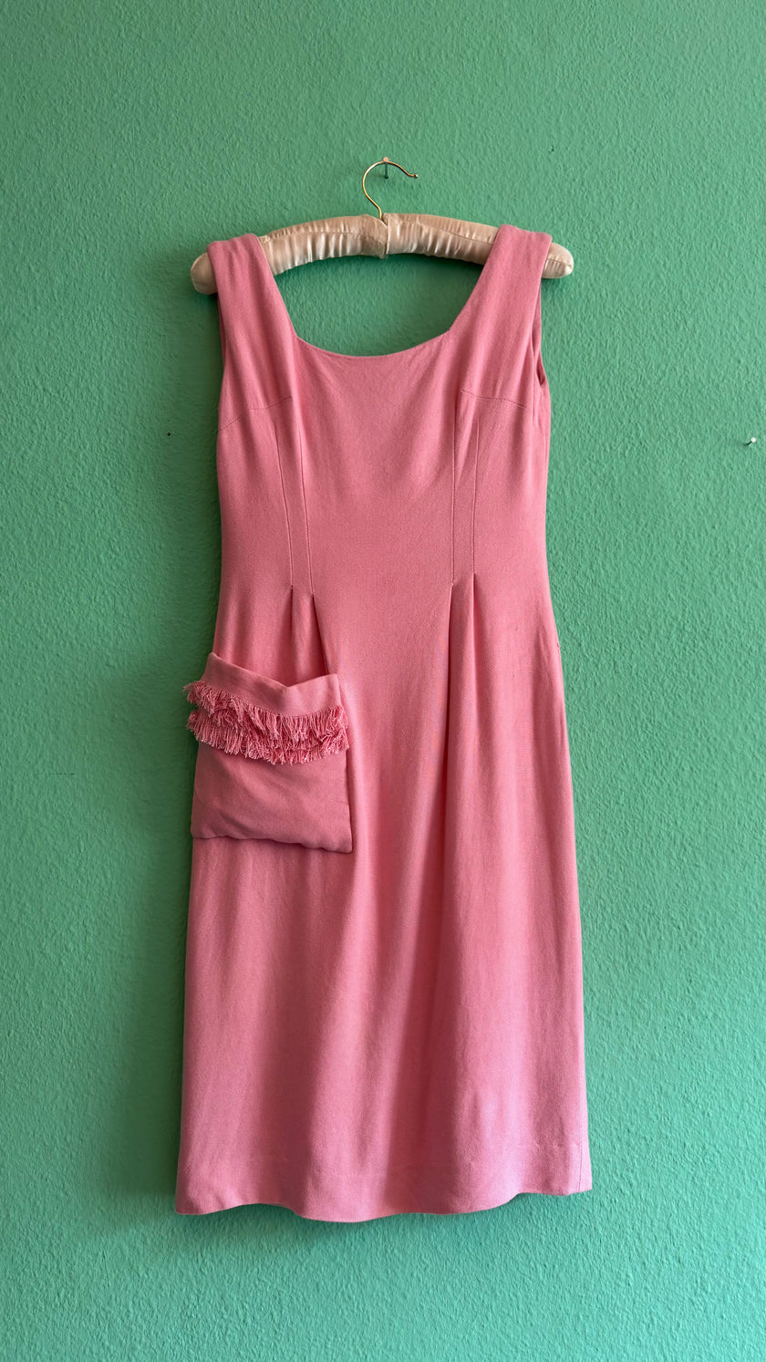 Vintage 1960s Kiedel Modelle Munich Pink Linen Blend Dress